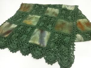 リボン刺繍市松に花模様ショール